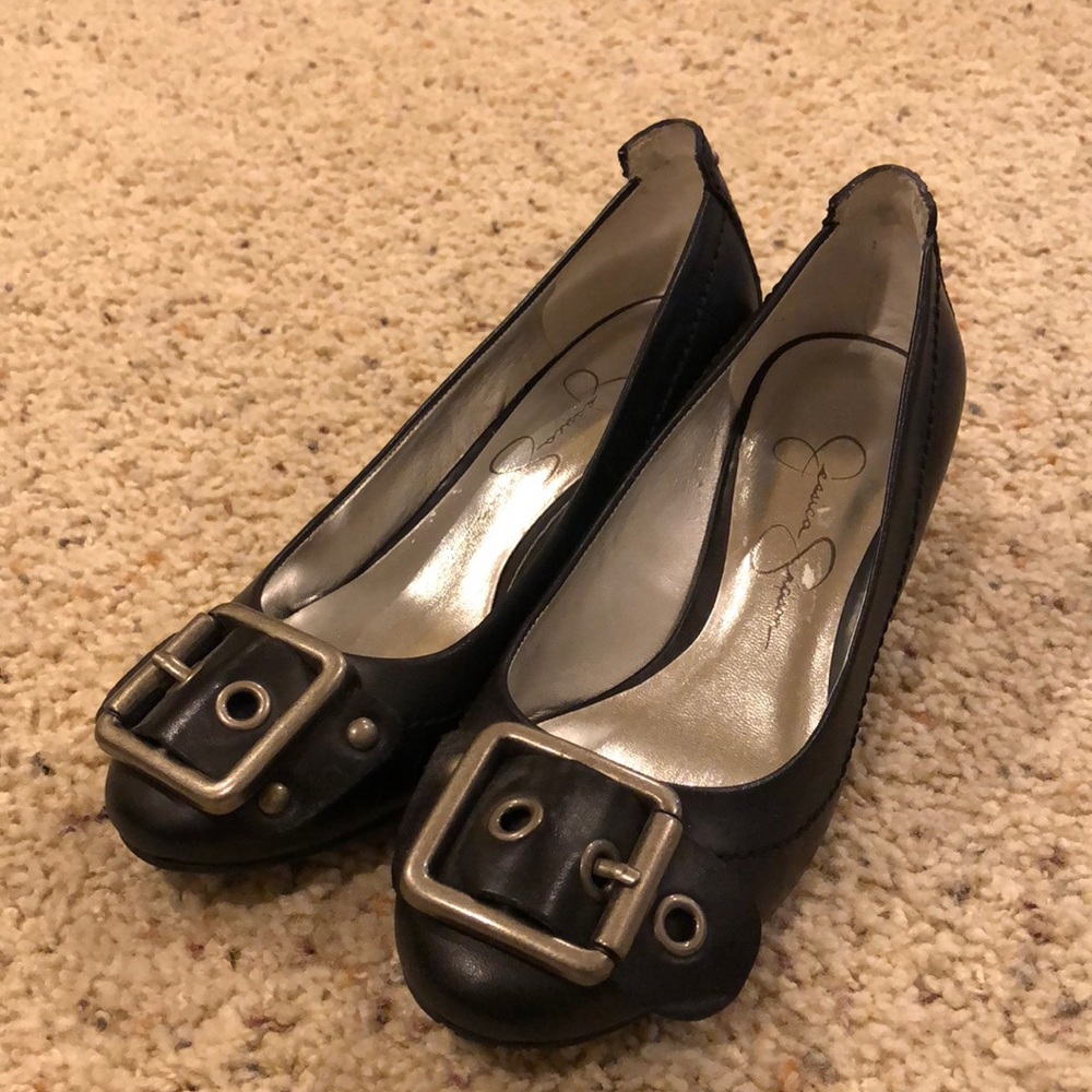 Jessica Simpson Leather Black Wedge Shoes ✨